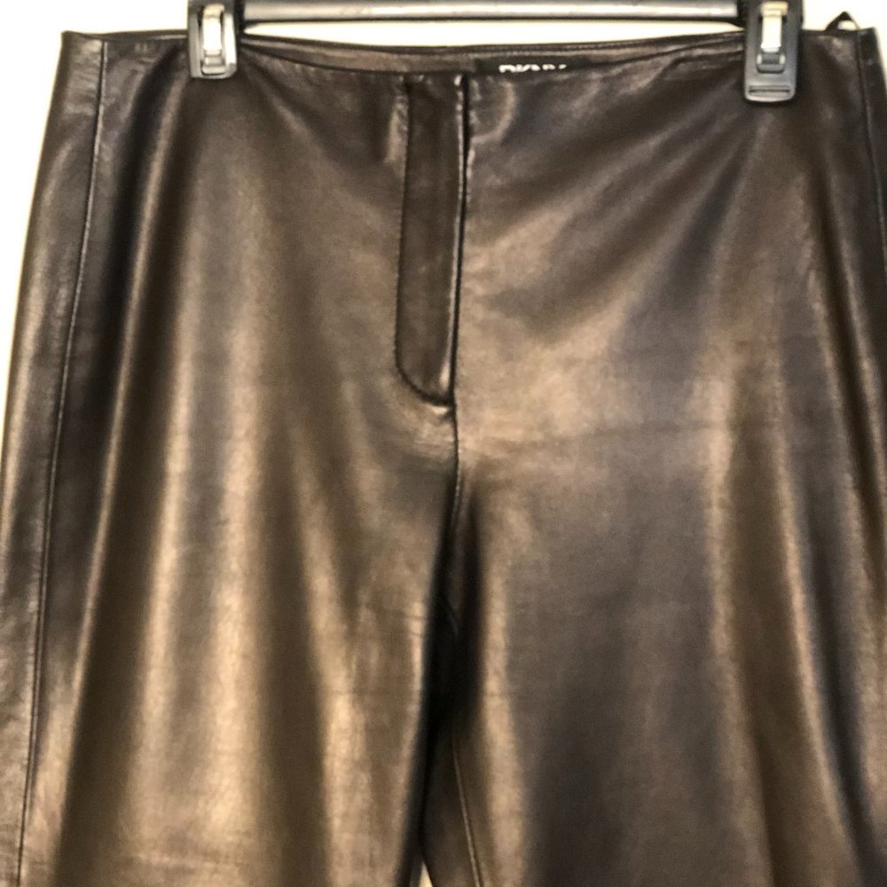 Vintage DKNY Brown Minimalist Leather Straight Leg Pants sz 12